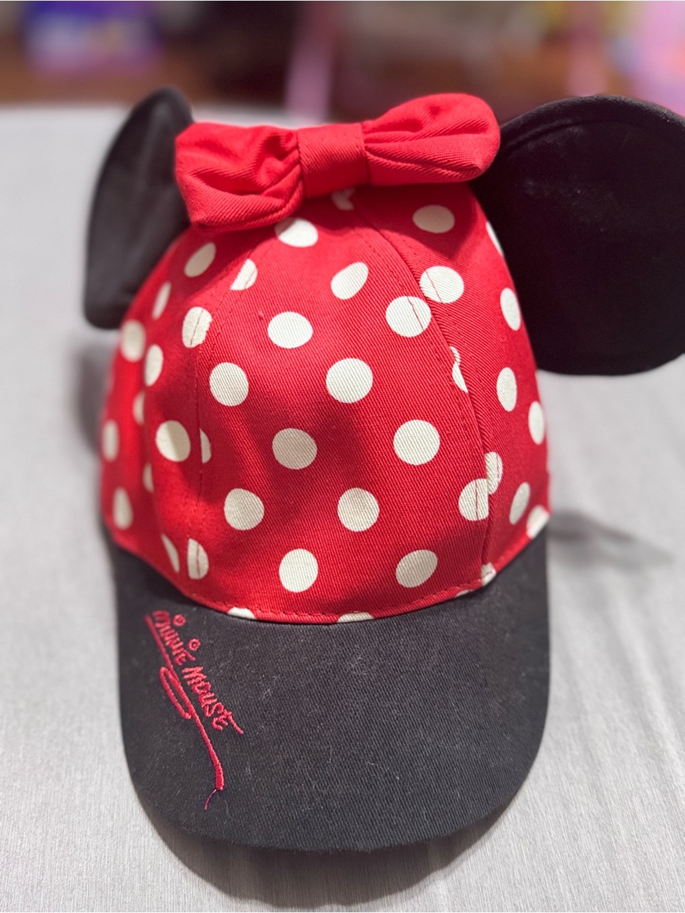 Red Polka Dot Minnie Mouse Ear Cap with Bow